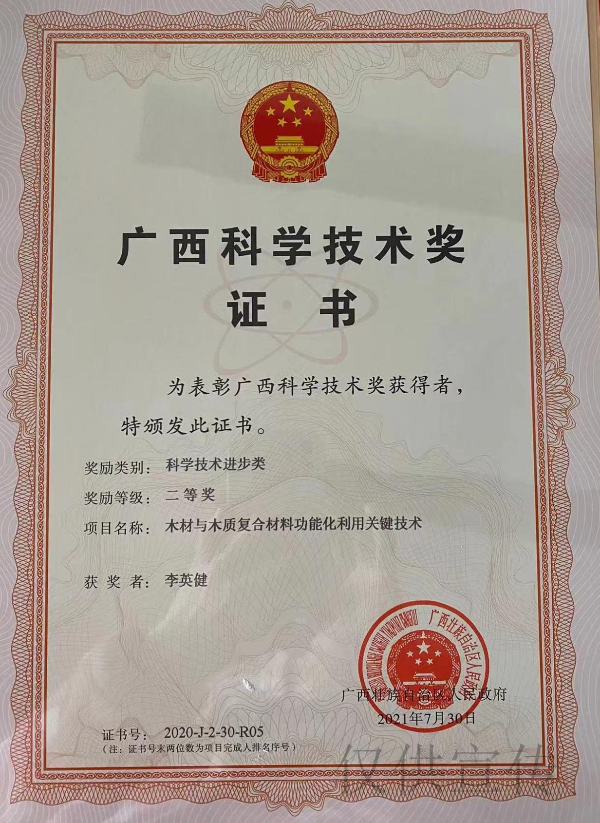 广西科学技术进步奖二等奖——李英健